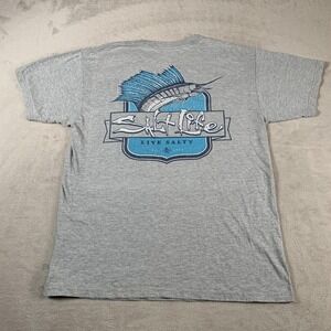 Salt Life Shirt Mens Medium Gray Pocket Crewneck Live‎ Salty Graphic Fishing Tee